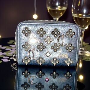 Christian Louboutin Leather with Silver Gun Metal Studded Wallet/Dust Bag